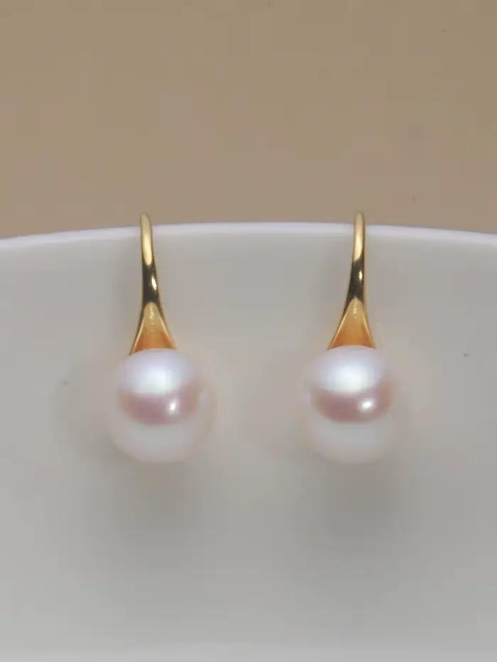 Boucles d'oreilles en argent sterling 925 avec perle d'eau douce naturelle ronde pour femmes, bijoux élégants et sophistiqués pour soirées et occasions spéciales