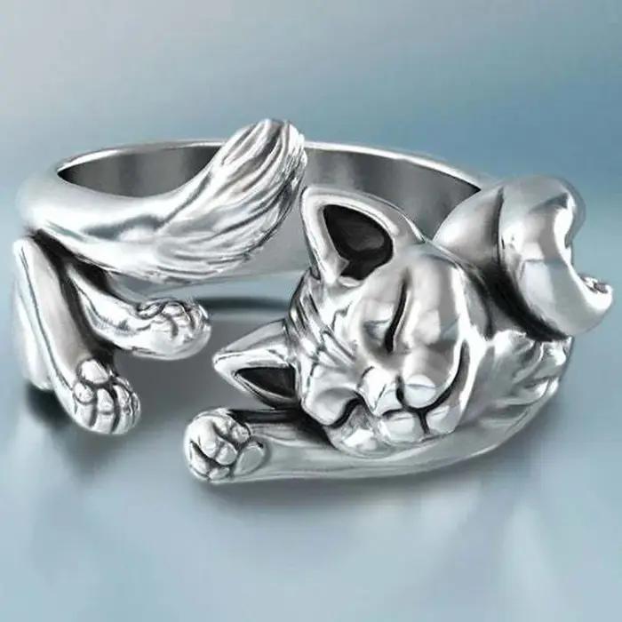 Nouveau Vintage mignon chat anneaux femmes bijoux cadeau d'anniversaire à la mode taille ouverte 925 bague en argent Sterling fille accessoires de fête KOFSAC