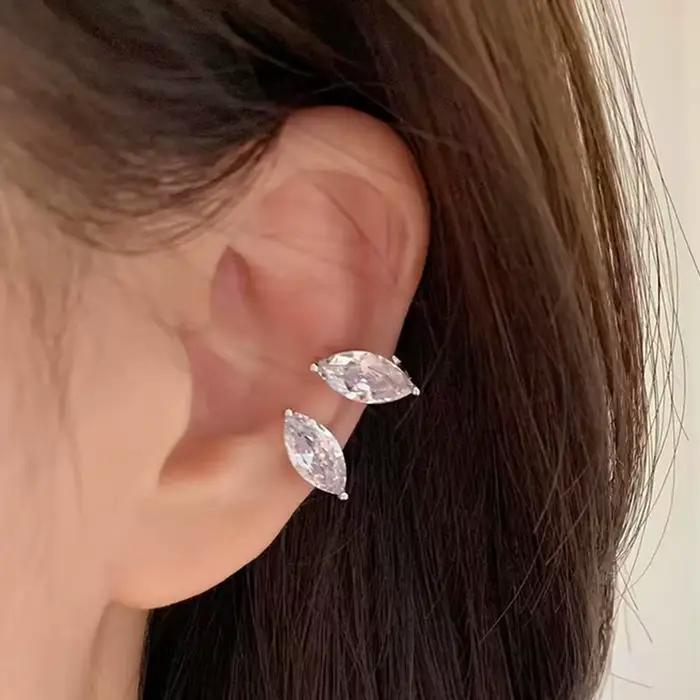 Boucles d'oreilles manchette d'oreille en zircon étincelant sans perçage avec pampille pour femme