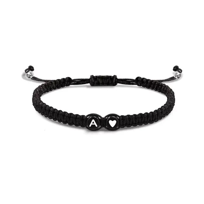 26 lettres initiales coeur Bracelets à la main réglable A-Z nom tressé Bracelets pour femmes hommes