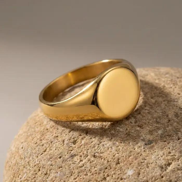 Bague ovale épaisse en acier inoxydable pour femmes et hommes, étanche, minimaliste, Vintage, pour Couple, bijoux esthétiques, cadeau