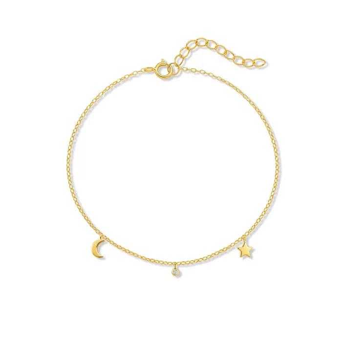 Aide Bracelet de cheville en argent sterling 925 avec breloque étoile, plaqué or délicat et pendentif CZ, pour femme, idéal pour l'été, la plage et les pieds nus