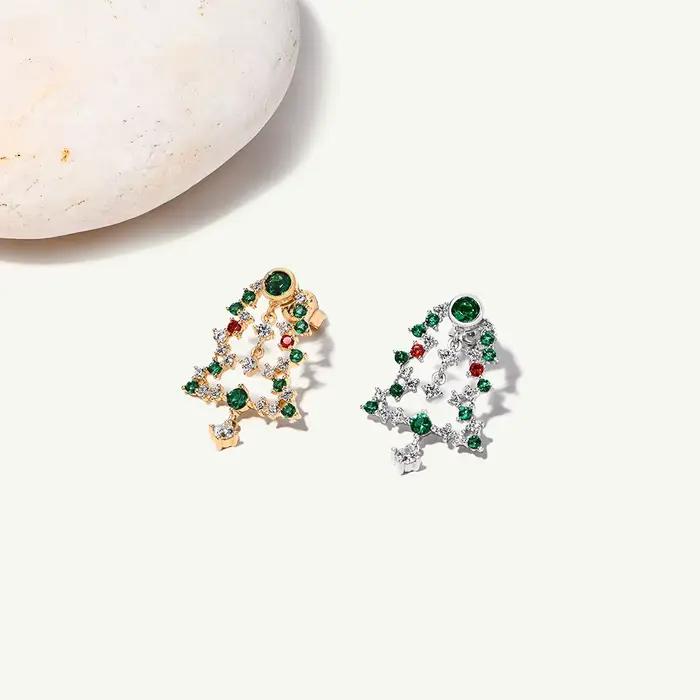 Attagems 2025 boucles d'oreilles arbre de noël en argent Sterling S925 plaqué or 18 carats Zircon Eardrop pour femmes fille fête bijoux fins