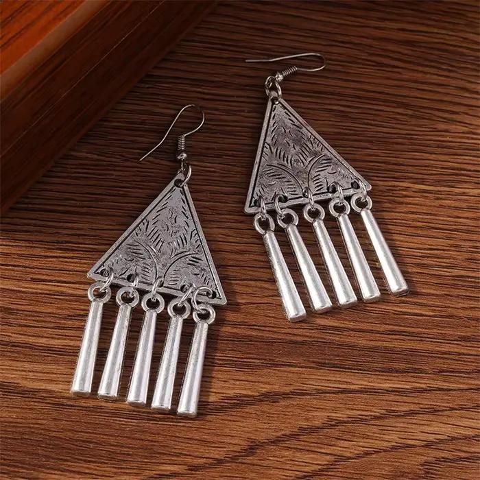 Boucles d'oreilles pendantes à pampilles triangulaires en alliage ethnique pour femmes et filles