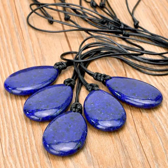 Collier pendentif en lapis-lazuli bohème en forme de larme, style unisexe, tissé à la main, cadeaux de vacances et d'anniversaire