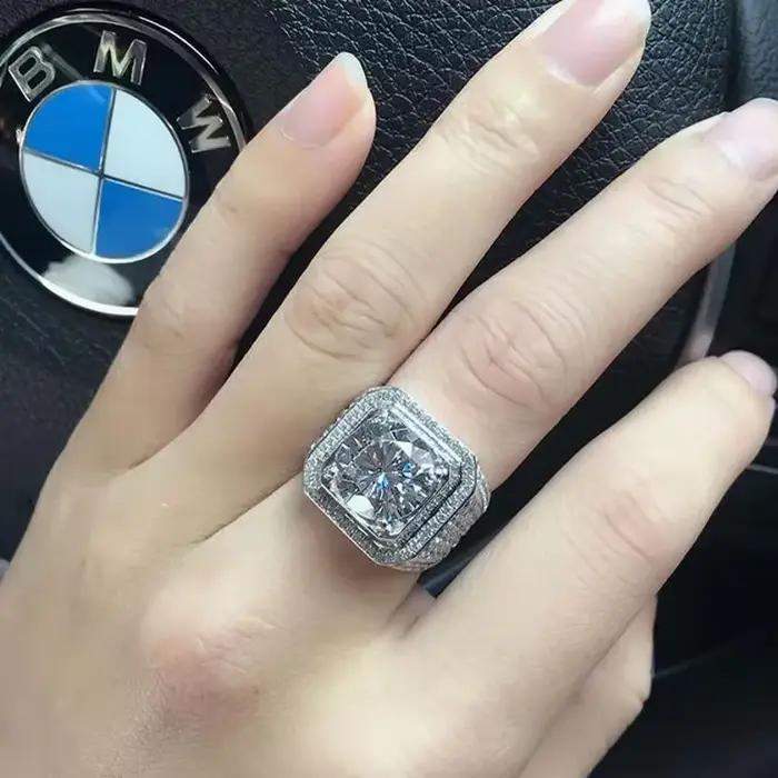 Bague pour homme en argent sterling 925 avec diamant simulé de 2 carats, alliance de fiançailles et