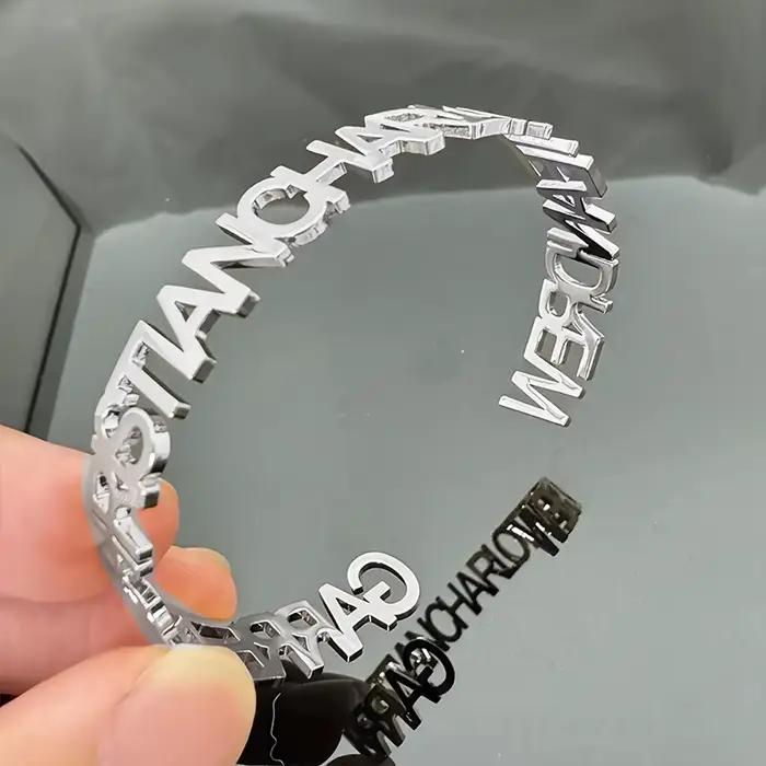 Bracelet personnalisé avec nom, bracelet en acier inoxydable personnalisé, bracelet ouvert en or 18 carats pour femme, cadeau pour la fête des mères