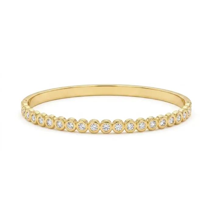 Bracelet élégant français en cristal à motif grain de riz, bracelet ouvert en acier inoxydable bicol