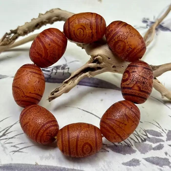 Bracelet de perles d'ambre rouge de style rétro en résine pour femme bijou de mode