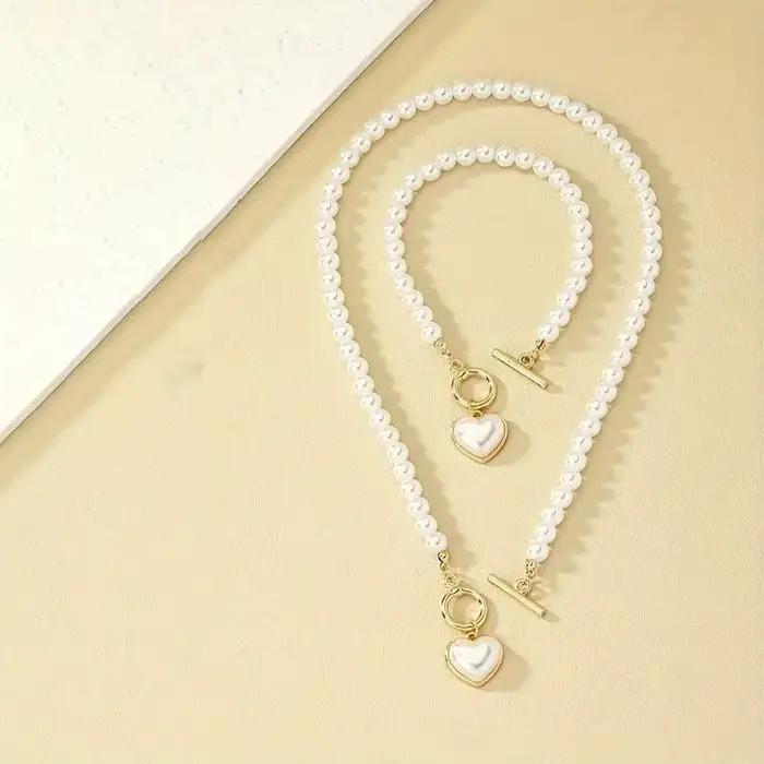 Ensemble de bijoux aux formes de coeurs en plastique doré pour femmes, mariage, banquets, fêtes, festivals, cadeaux