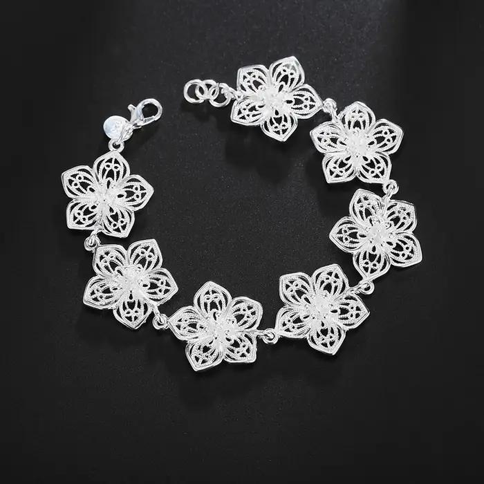 Bracelet en argent sterling 925 avec chaîne de fleurs fines design élégant pour femmes bijoux de charme cadeau pour mariage ou fête
