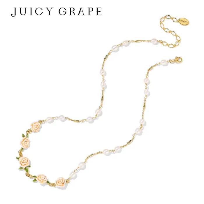 Ensemble de bijoux élégant en émail rose et perles pour femmes avec pendentifs en or karat et zirconium blanc pour occasions spéciales et cadeaux