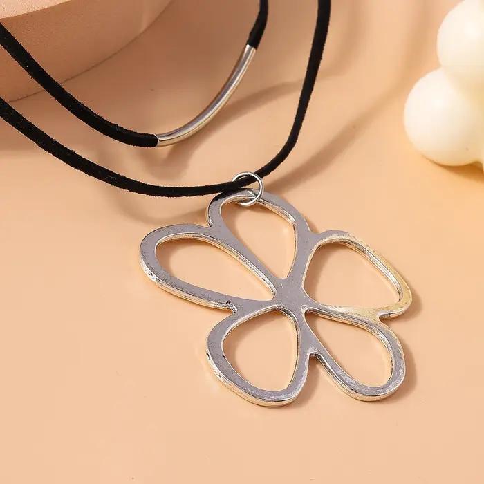 Aihua-Collier ethnique évidé avec pendentif grande fleur pour femme