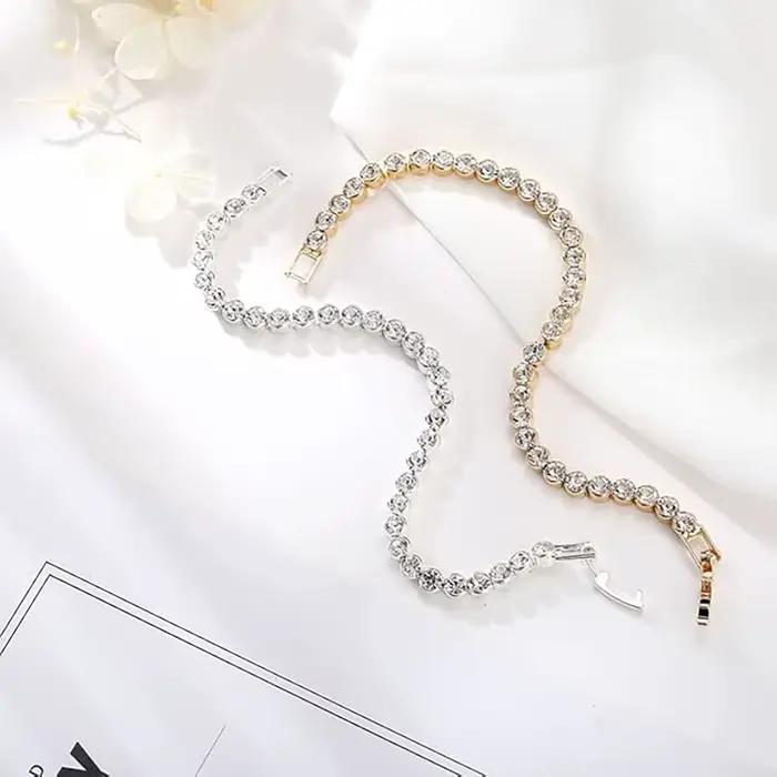 Bracelets de Tennis en cristal de luxe pour femmes, cadeau de mariage, couleur or argent, chaîne romaine en métal, bijoux en zircone cubique