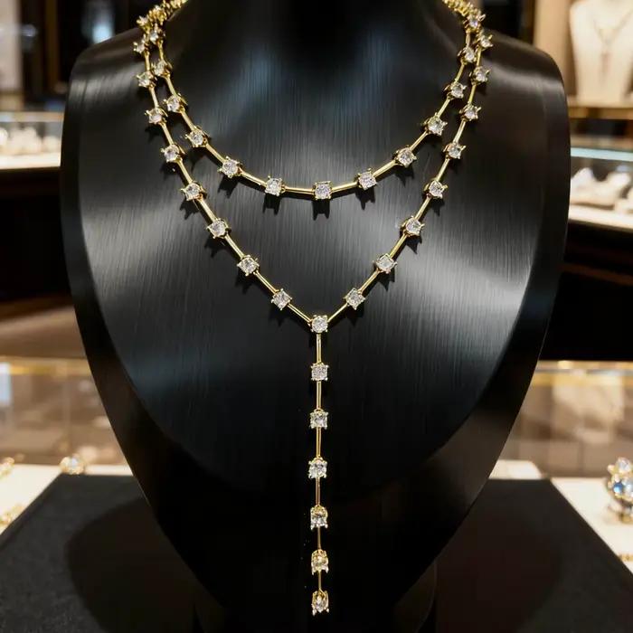 Nouveau Design de mode géométrie Bling ovale CZ collier ras du cou Lariat longue barre larme Y forme