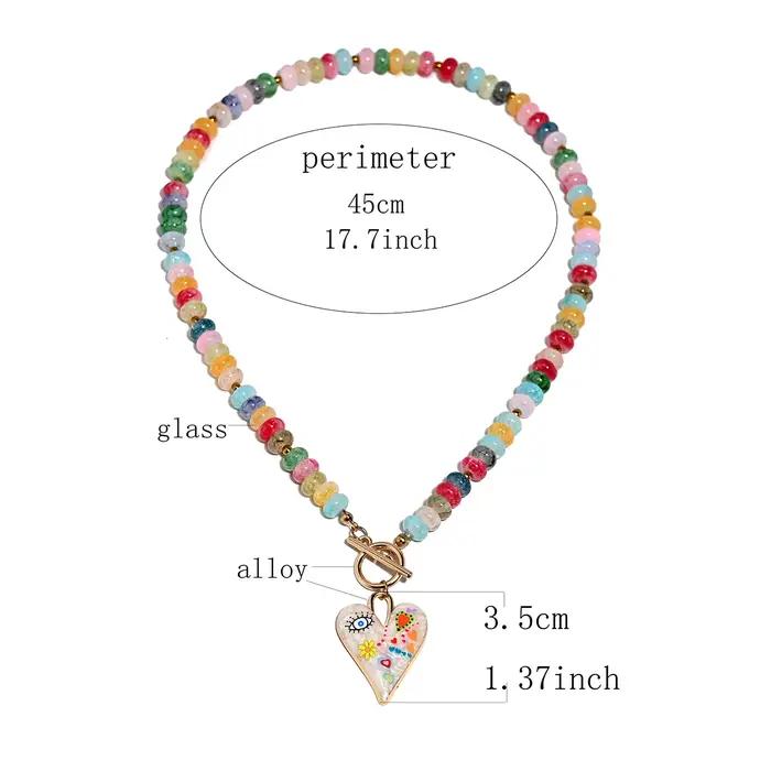 Collier MOON GIRL avec pendentif cœur design original perles de verre colorées bijoux quotidiens femmes style Y2K occasions quotidiennes cadeaux