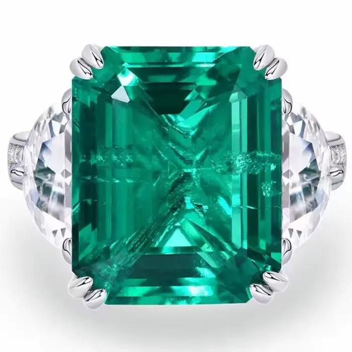 WUIHA 925 argent Sterling 13*16 MM saphir émeraude rubis diamants à haute teneur en carbone pierres précieuses bague de fiançailles de mariage bijoux fins