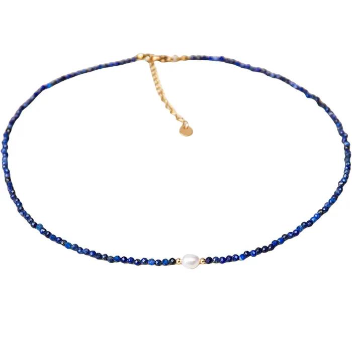 Collier en pierre naturelle lapis lazuli à facettes bleues classique pour homme et femme pour toutes les occasions spéciales