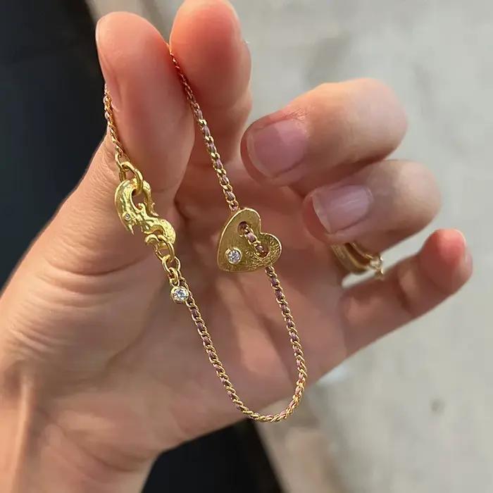 Bracelet en corde tressée en forme de cœur avec zirconium pour femmes occasions d'engagement style classique