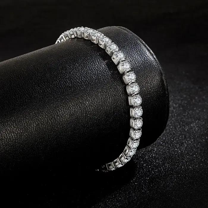 Ventes chaudes couleurs S925 Bracelets en argent Sterling zircone femmes mode Simple fiançailles bijoux de mariage 4mm largeur Couple cadeaux