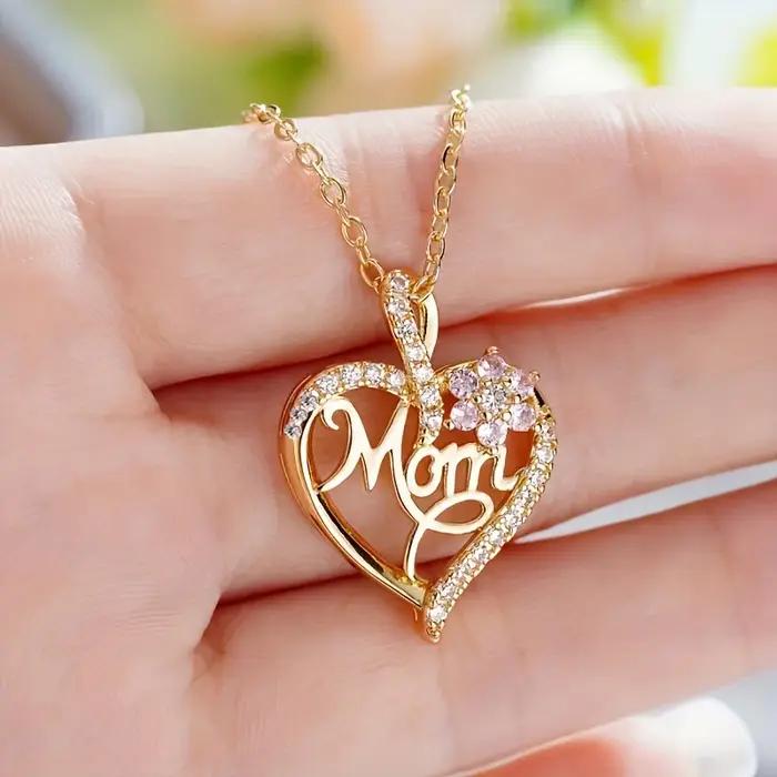 Collier pendentif coeur maman avec boîte-cadeau Rose