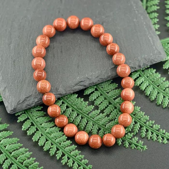 Bracelet et jonc en pierre de sable dorée naturelle à perles rondes pour femme