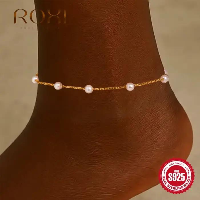 ROXI – Bracelet de cheville en argent Sterling 925 pour femmes, chaînes exquises, bijoux de plage d'été pour filles, cadeaux