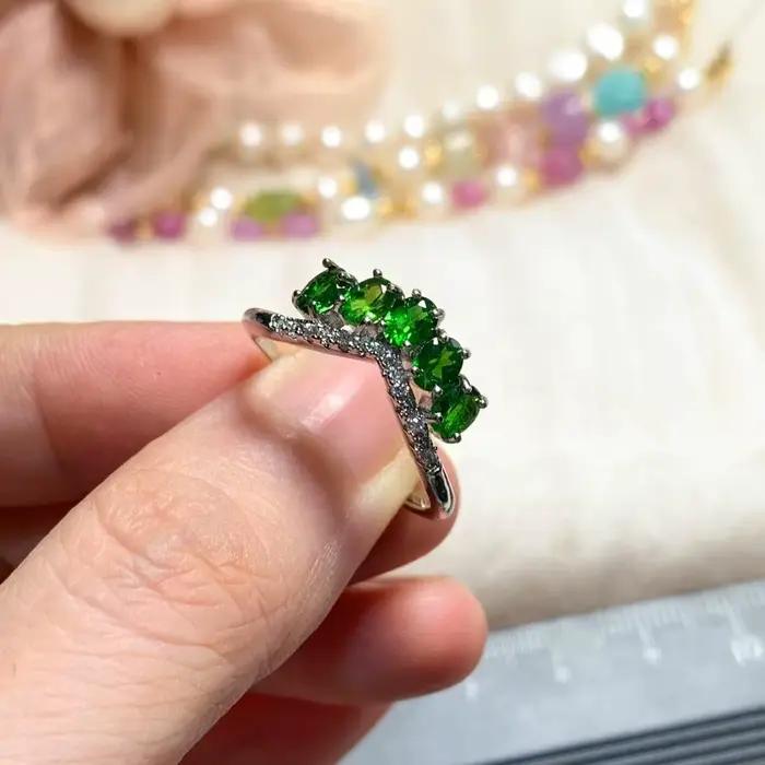 Bague Diopside naturelle Simple de luxe pour femmes