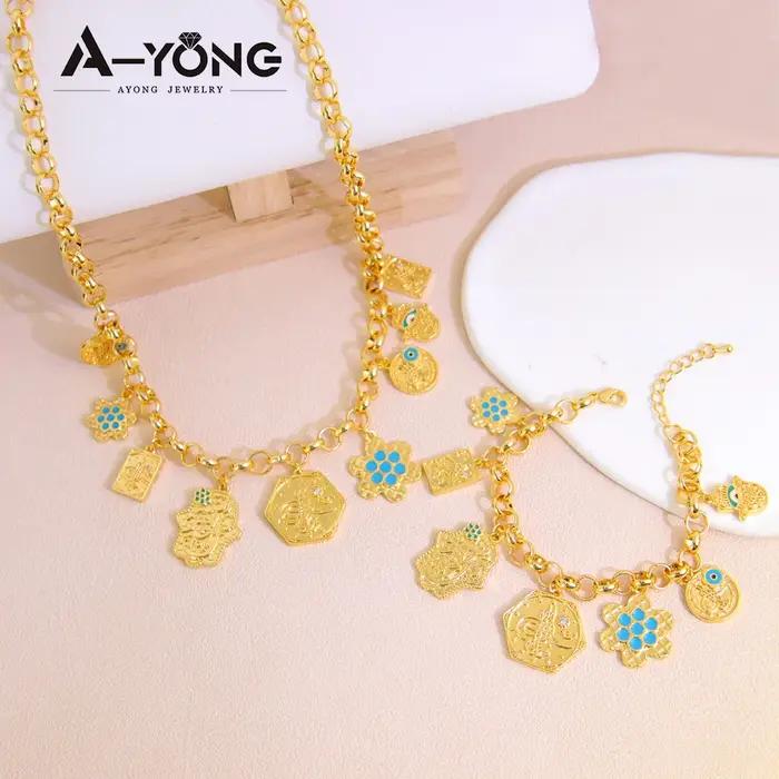 Parure de bijoux hip-hop arabe plaqué or 21 carats, style Bollywood, collier et bracelet punk, pour femmes algériennes, idéal pour événements et fêtes, bijoux vintage