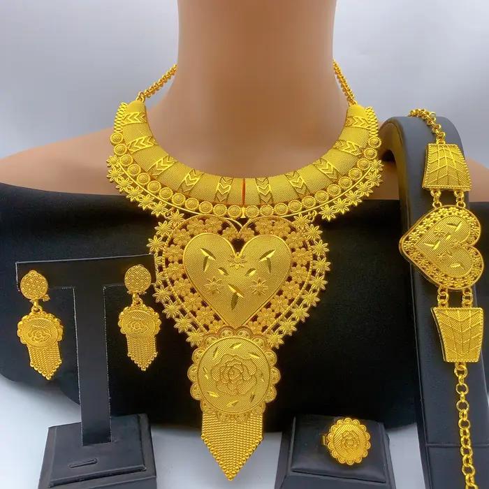 Ensemble de bijoux ANIID en or 24 carats pour femme avec collier grand pendentif et boucles d'oreilles pour mariage et occasions spéciales