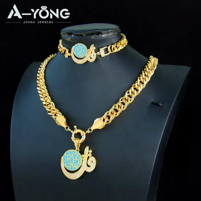 Bracelet Italien et Collier Cubain Plaqués en Or 24 Carats pour Femme Occasions Spéciales Bijoux de Fête Punk de Luxe