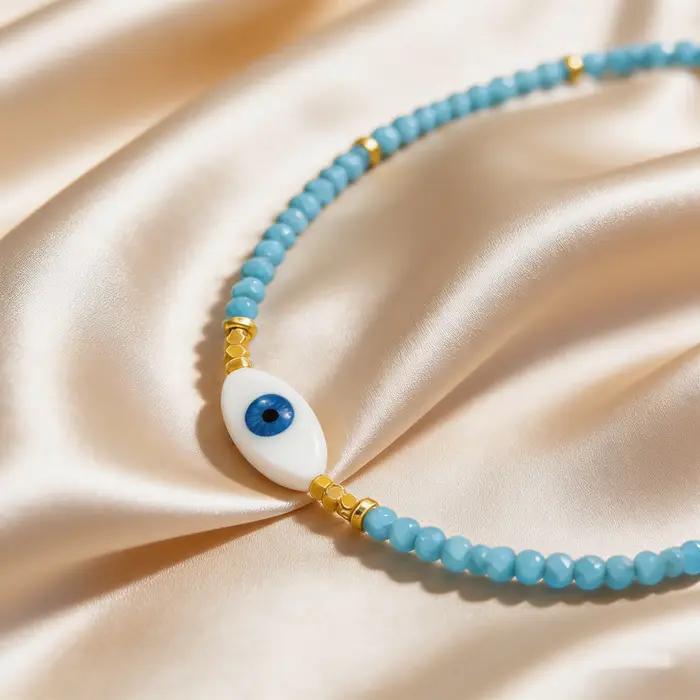 Collier ras du cou bohème en perles de cristal bleues avec pendentif œil porte-bonheur pour femme, bijoux de luxe bohèmes d'été, cadeaux