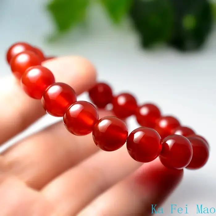 Bracelets perlés de cornaline rouge naturelle pour hommes et femmes