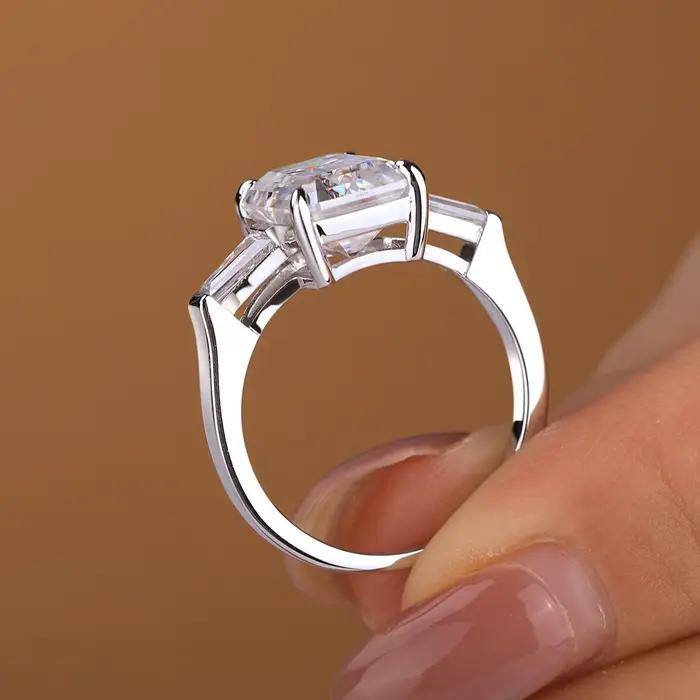 Bague de fiançailles en moissanite taille émeraude argent sterling 925 pierre principale d color vvs1 pour femme occasions spéciales mariage anniversaire partys