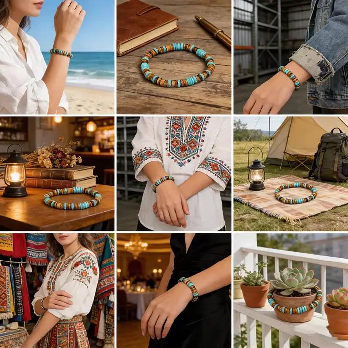 Bracelet artisanal en perles de noix de coco naturelles et en bois, unisexe, 4 couleurs au choix, léger, confortable, énergie et guérison, bracelet en brins