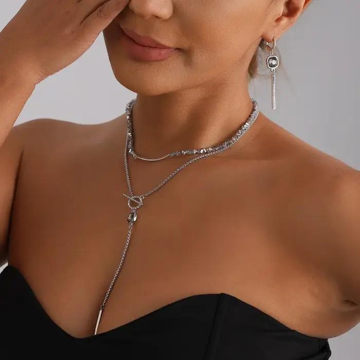 Ensemble de bijoux en verre gris géométrique carré