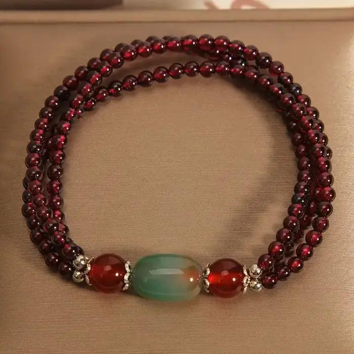 Bracelet grenat multicouche pour femme, bracelet en agate rouge haut de gamme, luxe abordable, niche