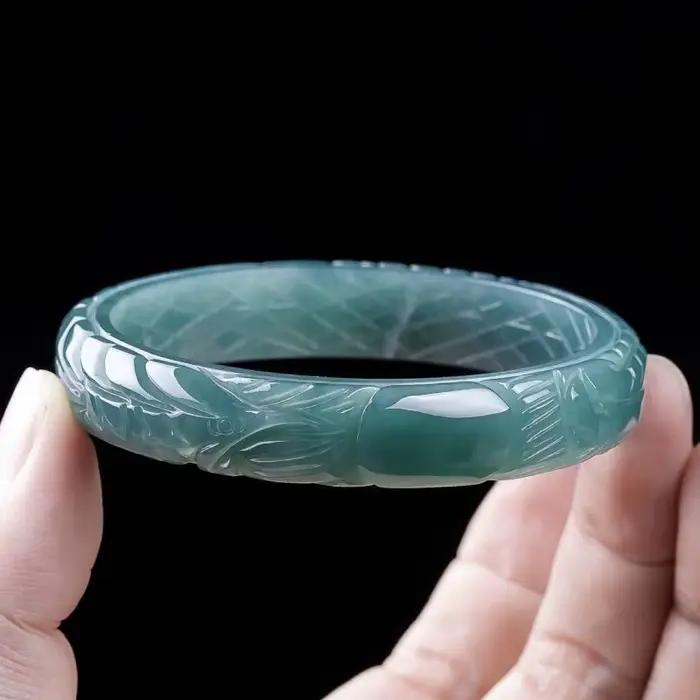 Bracelet en jadéite naturelle de qualité A, motif dragon et phénix sculpté, texture glace, bijou 3D unique, cadeau haut de gamme pour femme