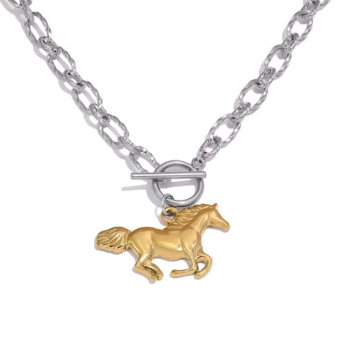 Collier avec pendentif cheval des 12 signes du zodiaque en acier inoxydable plaqué or pour femme soiree partie quotidienne