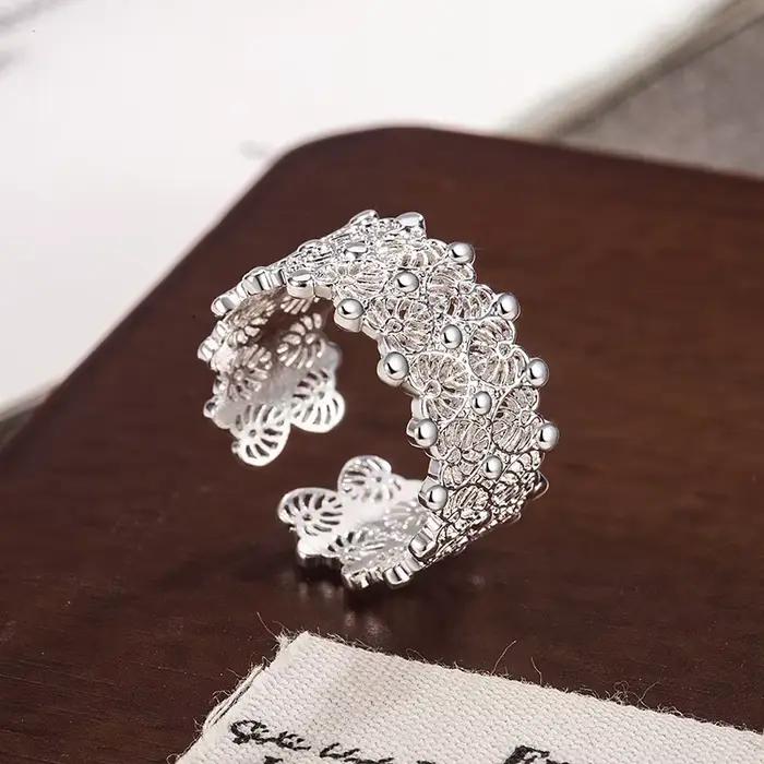 Bagues en argent Sterling 925 pour femmes, Vintage, faites à la main, réglables, rétro, à fleurs, cr