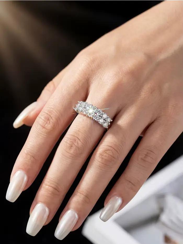 Bague d'éternité en moissanite véritable 1,4 carat pour femme, en argent sterling 925, pour tous les jours et les fêtes, magnifique bijou de haute qualité