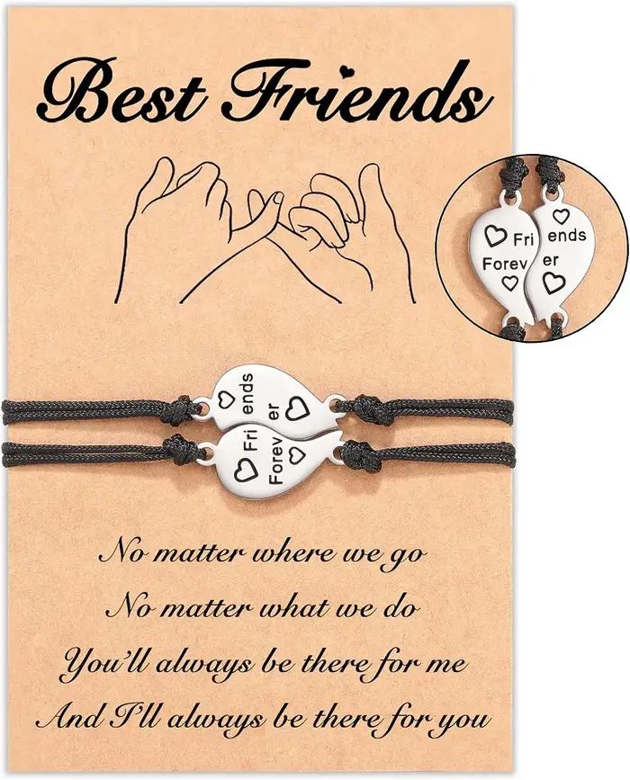 Bracelets assortis pour amitié d'amis, sœurs en acier inoxydable avec breloque cœur pour femmes et filles, cadeaux de meilleure amie pour toutes occasions