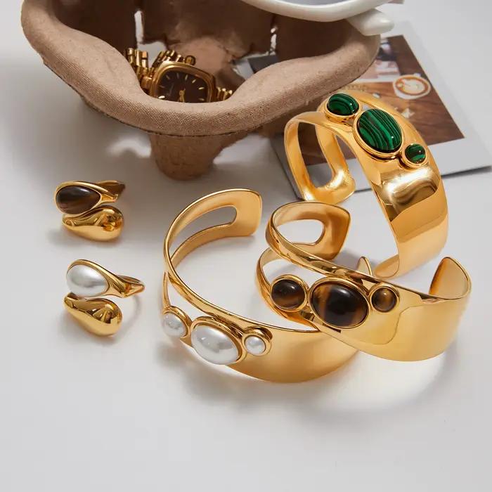 Bracelet jonc tendance en acier inoxydable plaqué or