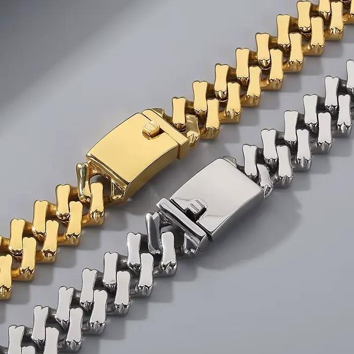 Kalen ChimLager-Tour de cou en acier inoxydable pour hommes et femmes, collier cubain, bijoux de document en or brillant, cadeau personnalisé, punk