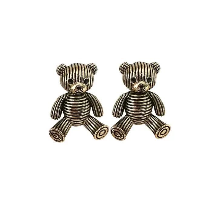 925 argent Sterling rétro mignon ours boucles d'oreilles pour femme filles dessin animé dame Aretes noël boucle d'oreille De Mujer cadeau De fête