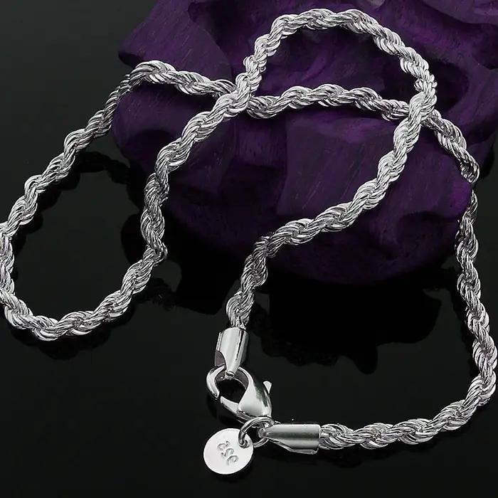 Colliers en Argent Sterling 925 Chaînes et Colliers Charmes Chauds Fine 4mm Bijoux Occasions Spéciales Fête Mariage Cadeaux Vacances