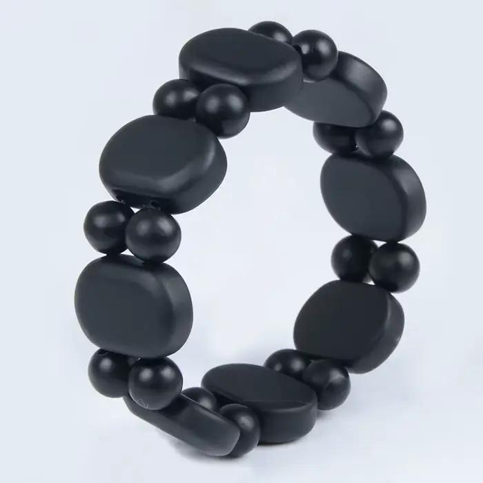 Bracelet à breloques en pierre naturelle Bian pour homme, véritable pierre plate ronde noire Biankr, cadeau de bijoux