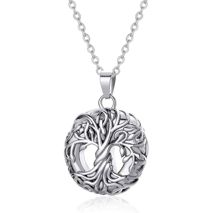 Collier Urne Arbre de Vie pour Hommes et Femmes, Bijou Funéraire Rond pour Cendres d'Êtres Chers, Mé