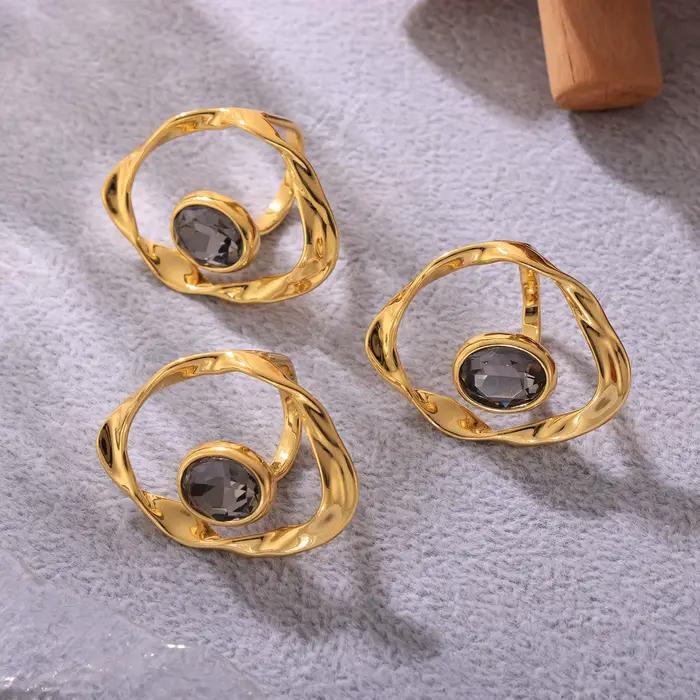 Bagues torsadées géométriques simples couleur argent doré avec strass pour femmes