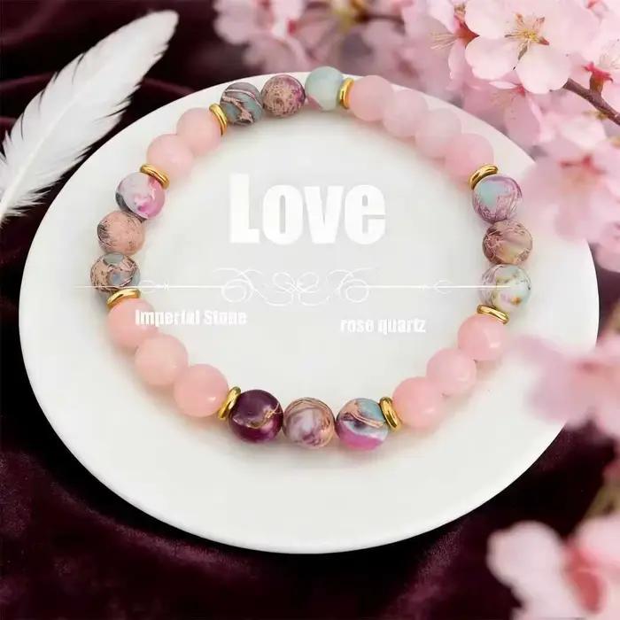 Bracelet de perles en Quartz Rose pour femmes